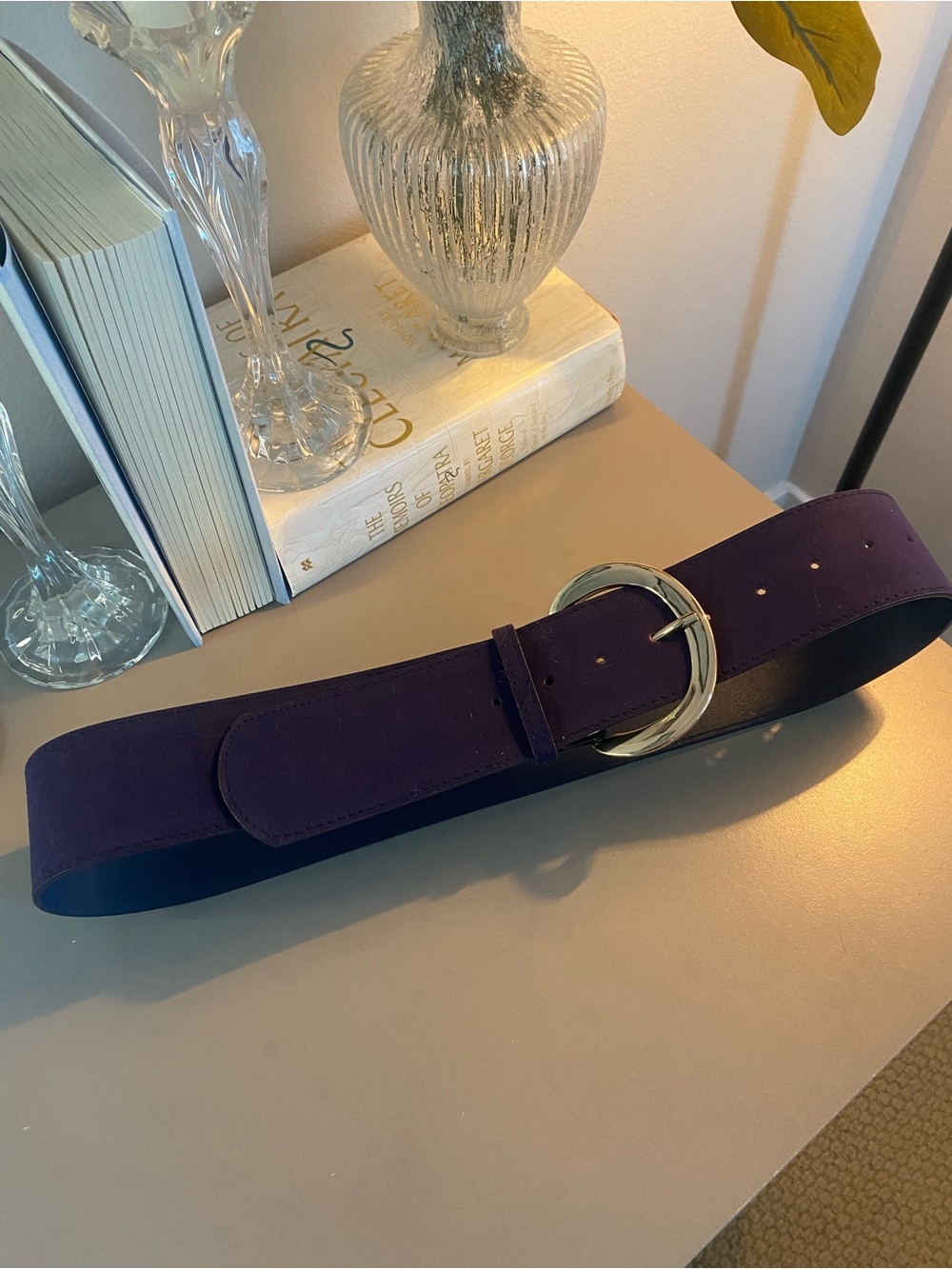 Wide Navy Blue Suede Belt w/gold Buckle - Women Accessories/NWOT